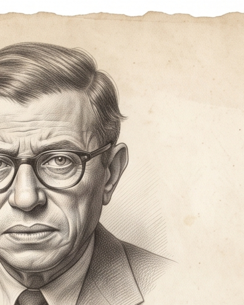 Jean-Paul Sartre karakalem portresi